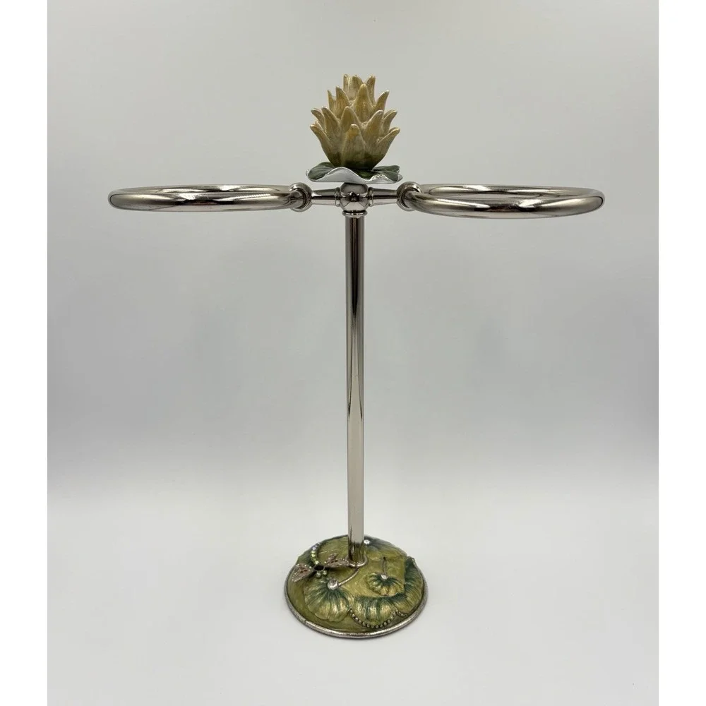 Vintage Jay Strongwater Dragonfly Lotus Double Hand Towel Holder Vanity Stand